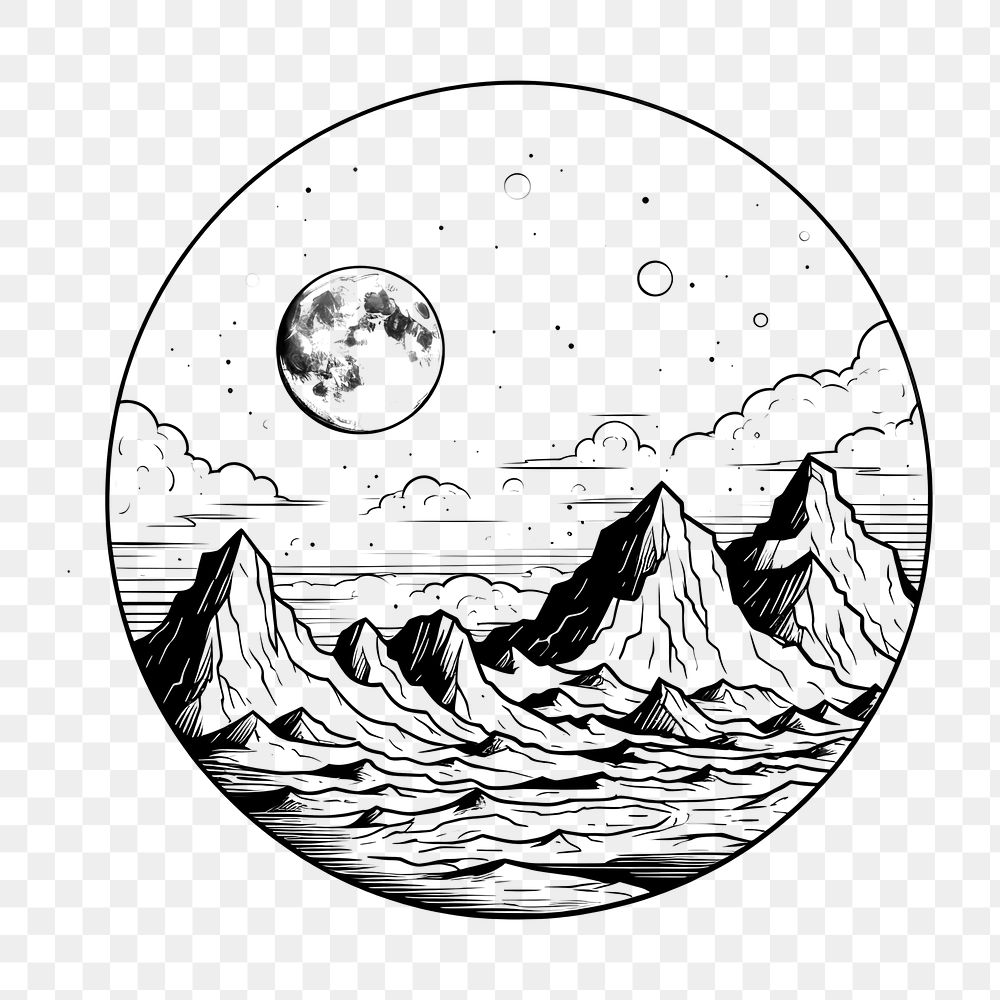 PNG Descent moon sketch drawing nature.