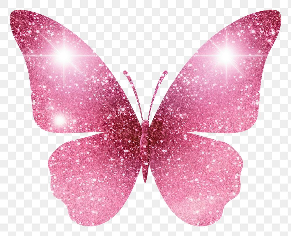 PNG Pink butterfly icon glitter petal white background.