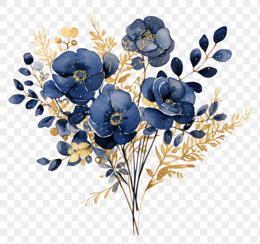 Indigo bouquet of flowers plant inflorescence embroidery.