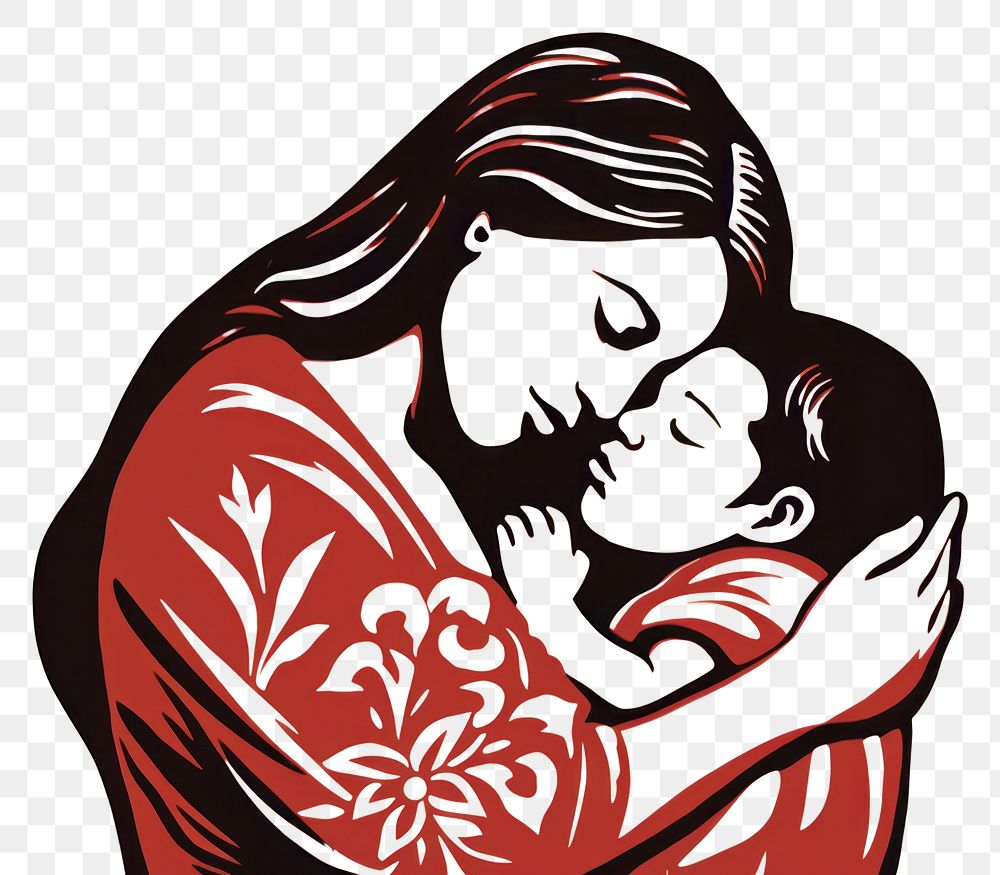 PNG Mother hugging child kissing adult affectionate.