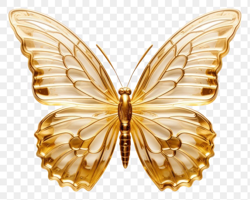 PNG Shiny golden butterfly white background accessories fragility