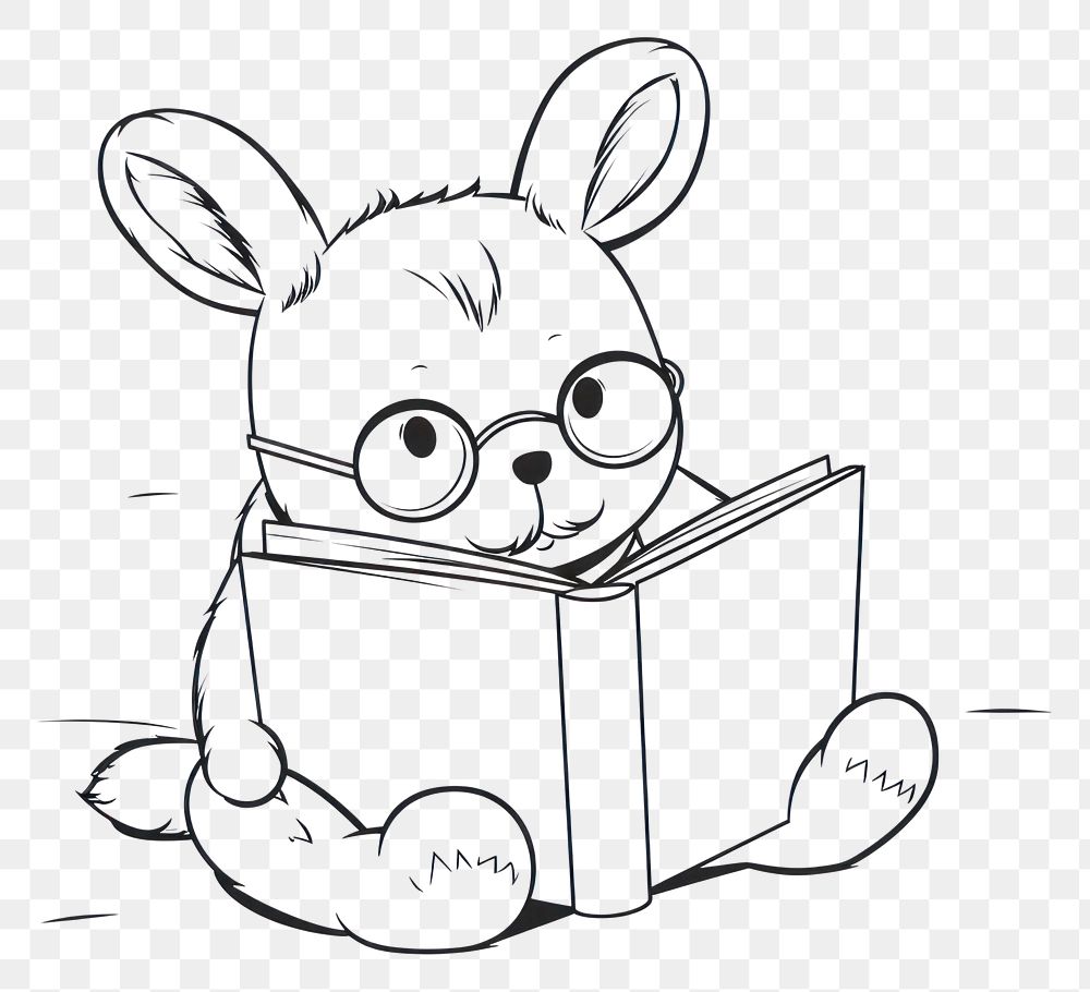 PNG Rabbit reading book sketch drawing mammal.