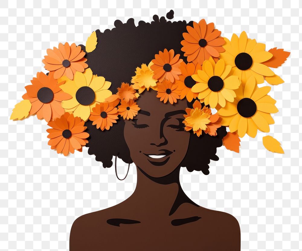 PNG Happy black woman sunflower art portrait.