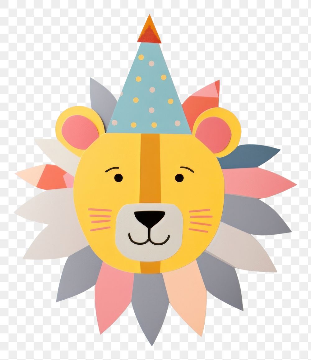 PNG Lion wearing party hat craft anthropomorphic representation.
