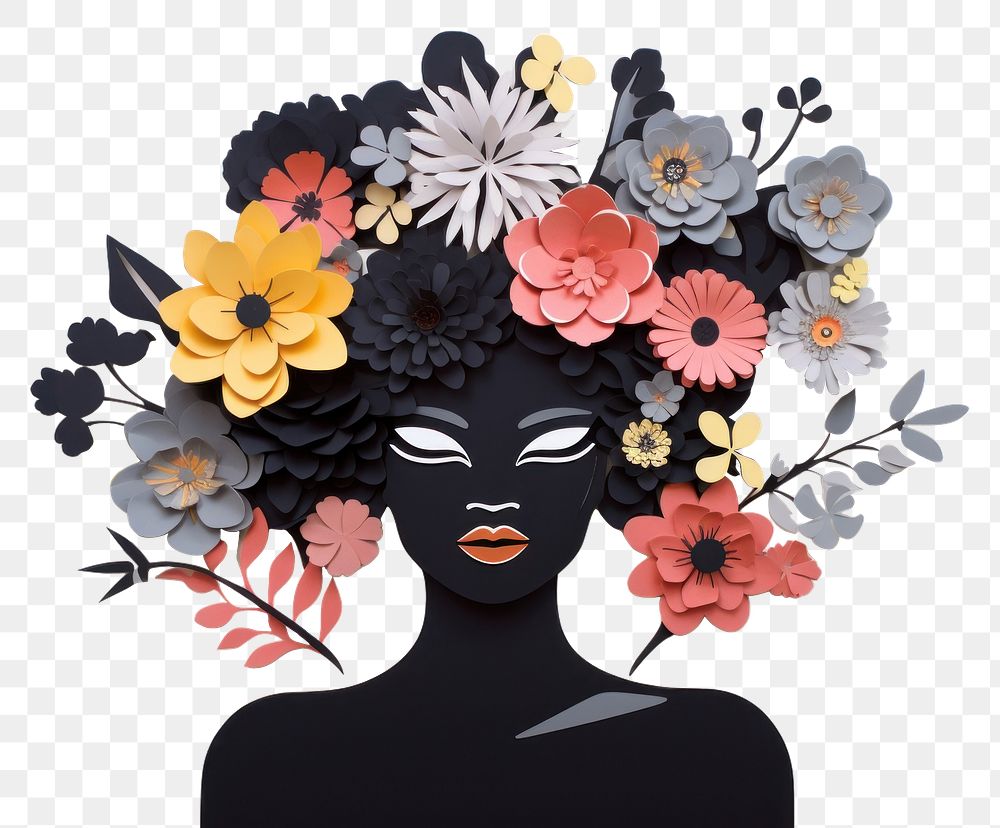 PNG Black woman with flowers art portrait painting.