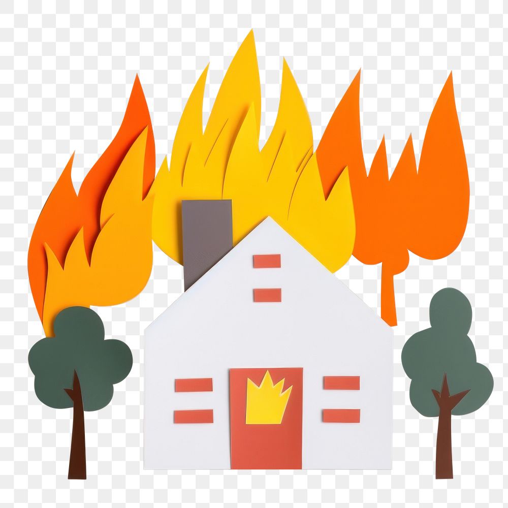 PNG House on fire art paper representation.