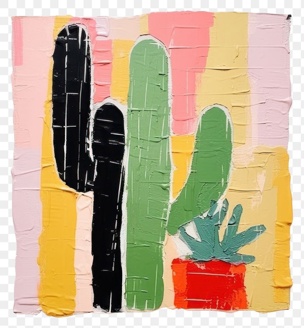 PNG Cactus art painting collage.