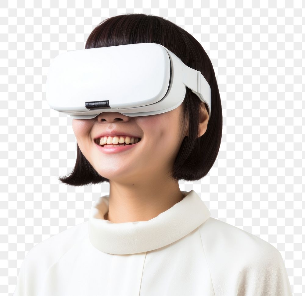 PNG Japanese girl using vr portrait smiling photo.