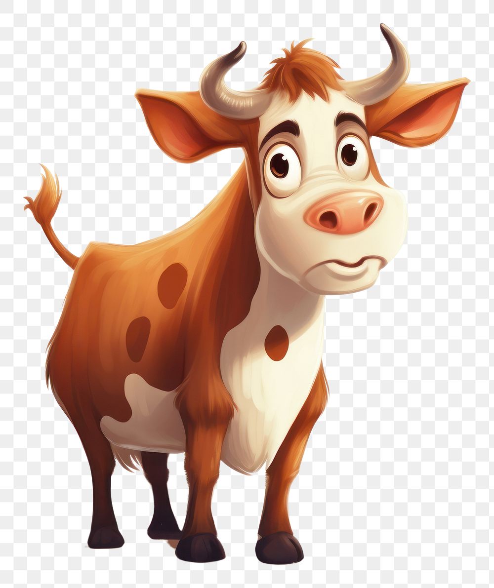 PNG Cow character thinking concept animal livestock cartoon.