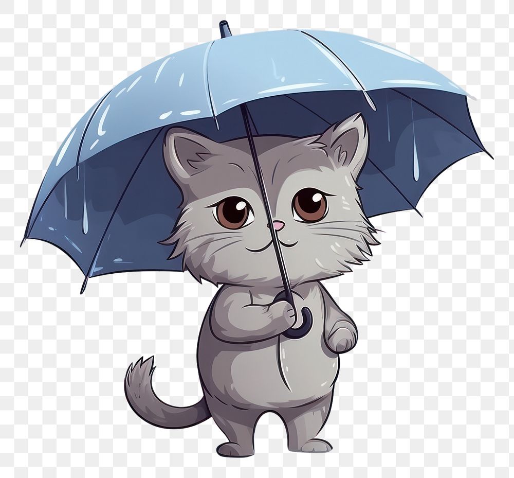 PNG Cat character hold umbrella cartoon mammal animal.