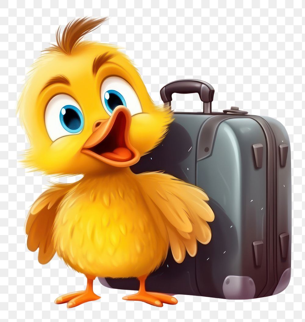 PNG Duck character pull suitcase concept animal luggage cartoon.