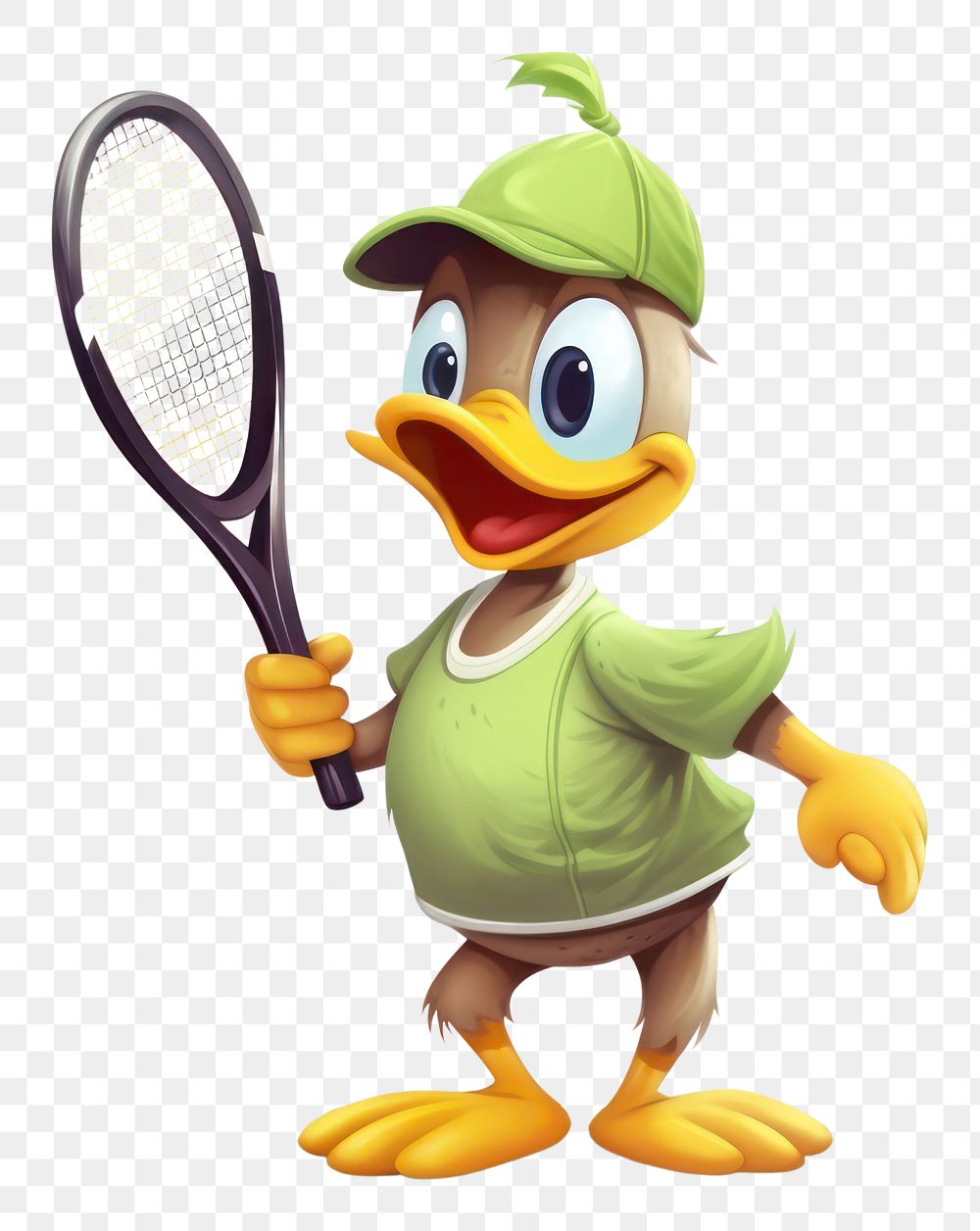 PNG Duck character tennis concept cartoon racket ball.