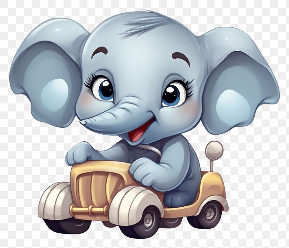 PNG Elephant character riding car cartoon mammal animal.