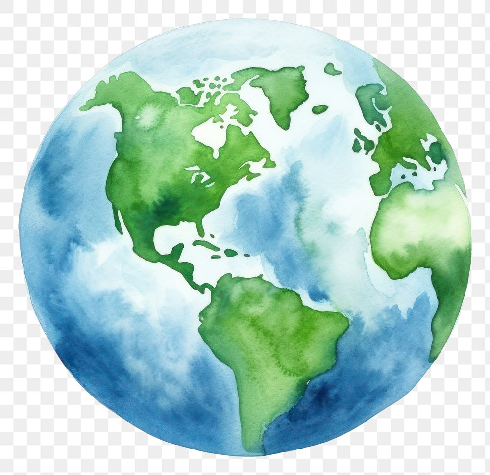 PNG Green earth watercolor art planet globe space.