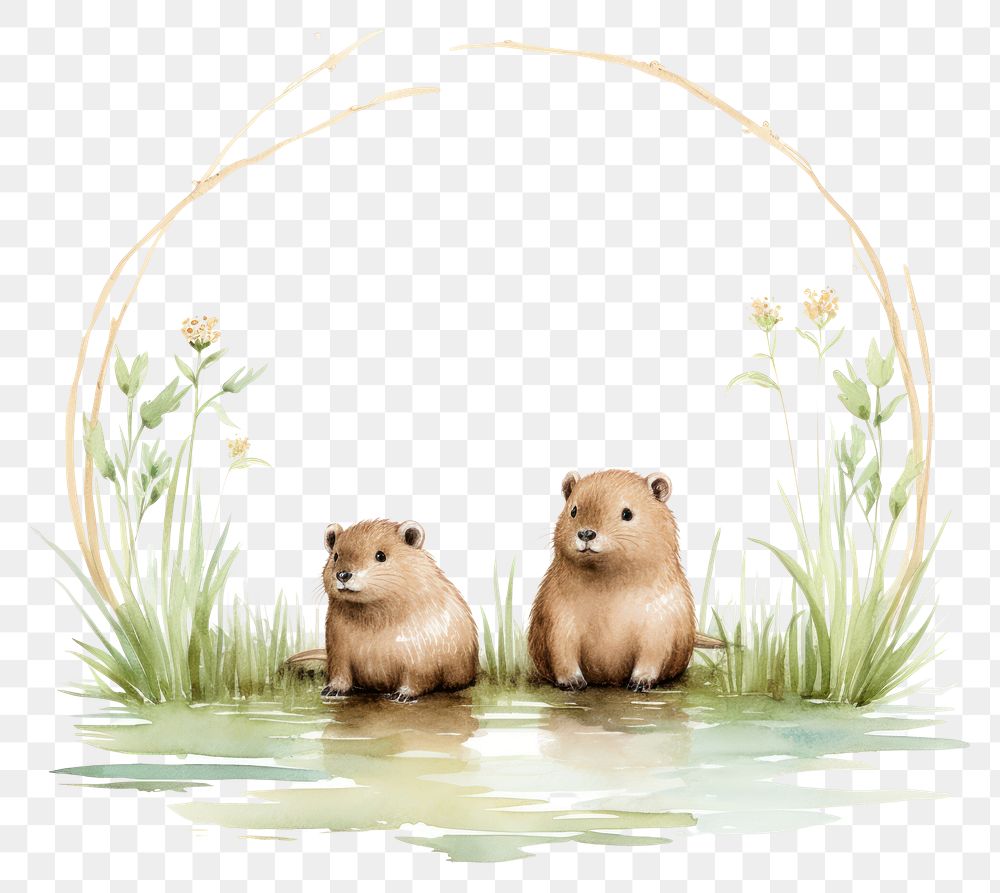 PNG Baby capybaras circle border wildlife animal mammal.