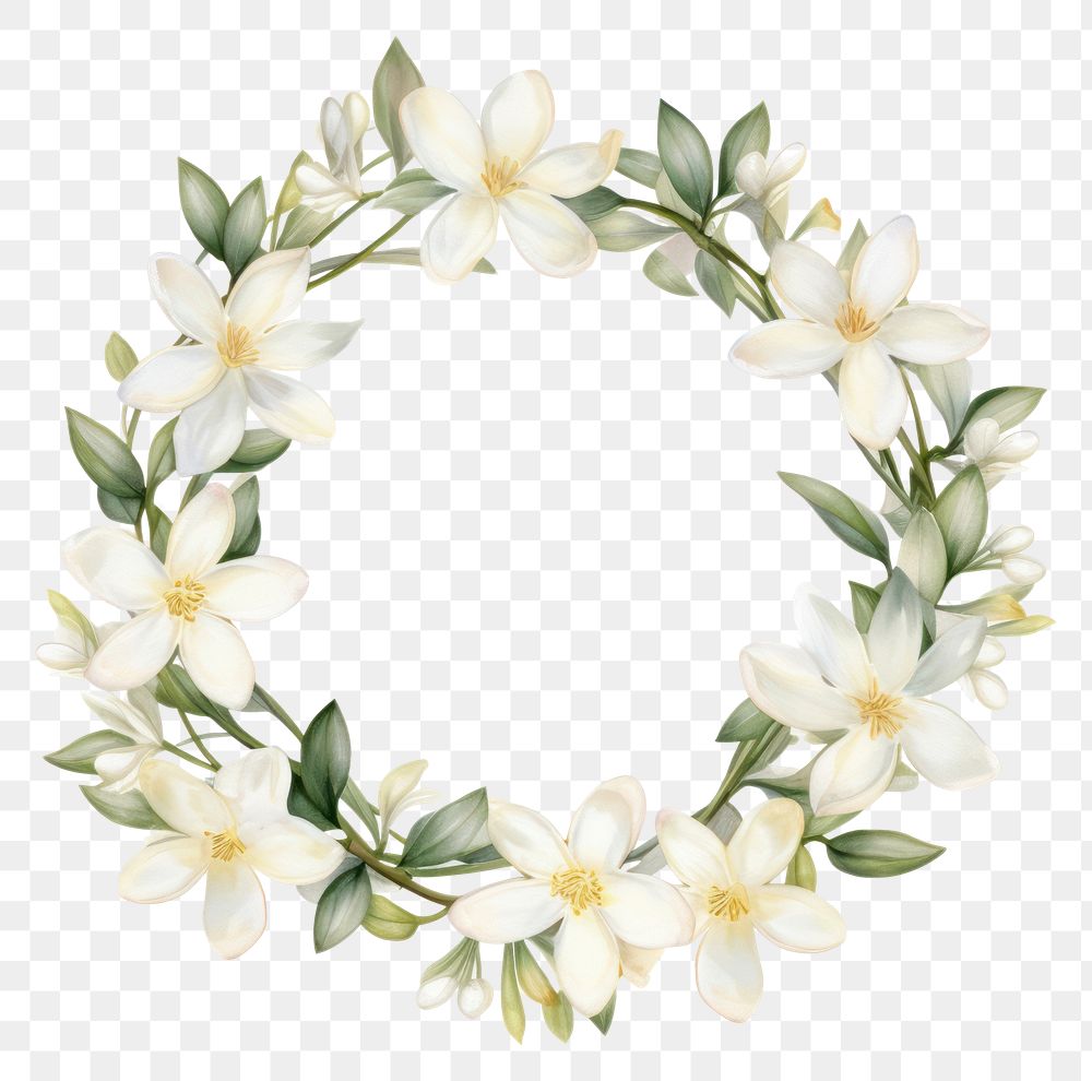 PNG Jasmine petals cercle border flower wreath plant.