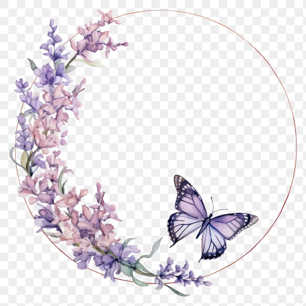PNG  Lilac and butterfly cercle border porcelain flower purple