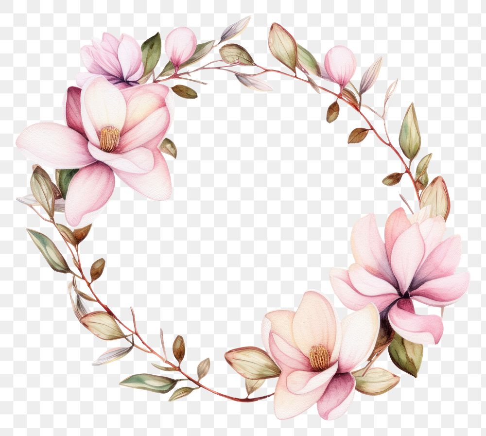 PNG Magnolia cercle border pattern flower wreath.