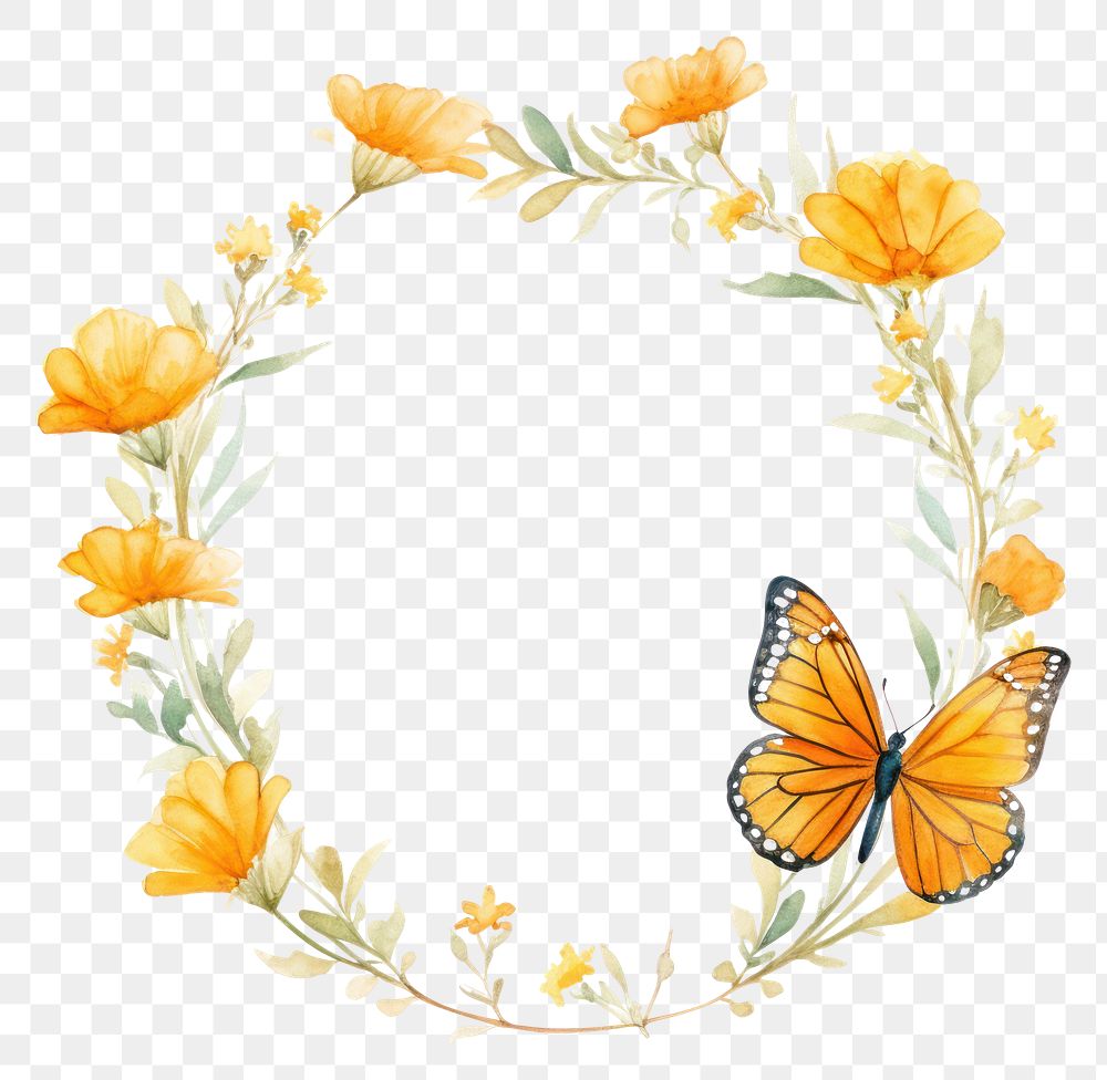 PNG Marigold and butterfly cercle border pattern flower wreath