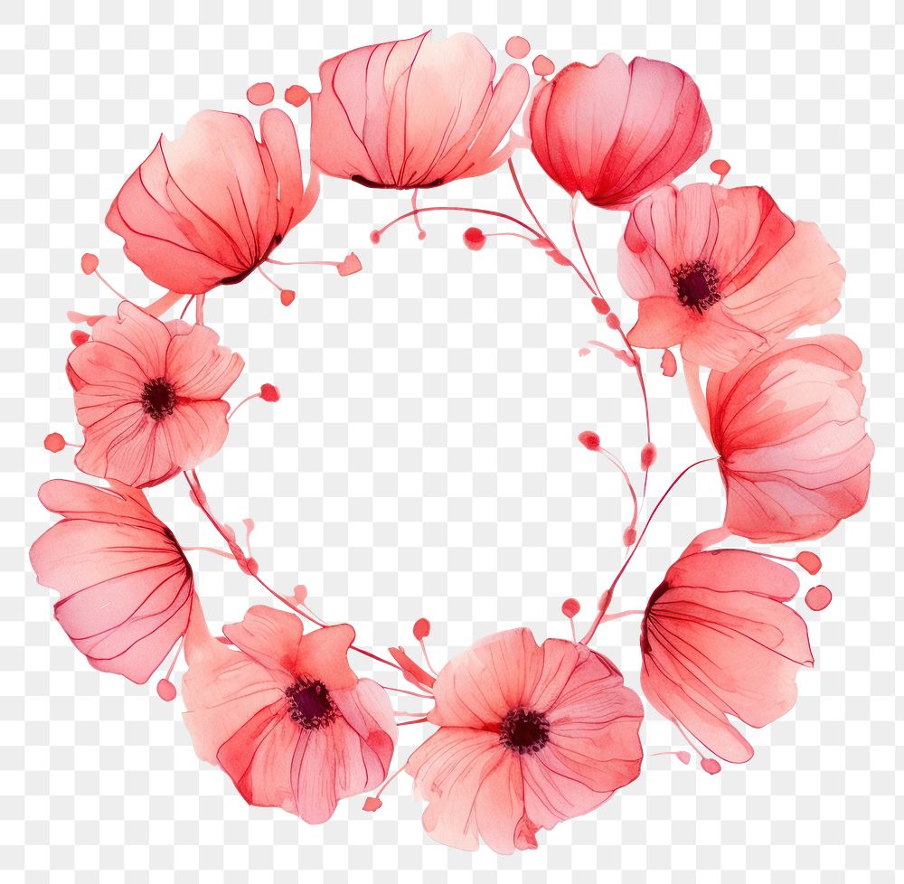 PNG  Poppy petals cercle border flower wreath plant.
