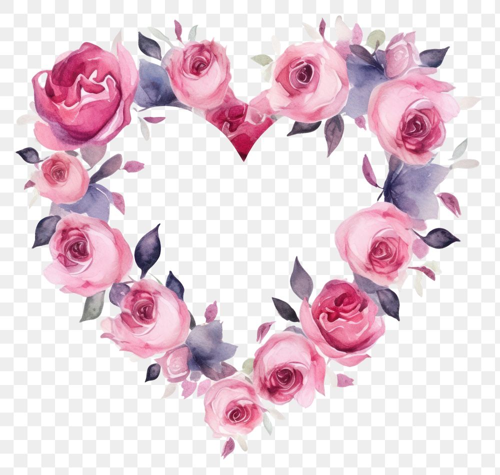 PNG Rose heart border pattern flower wreath.
