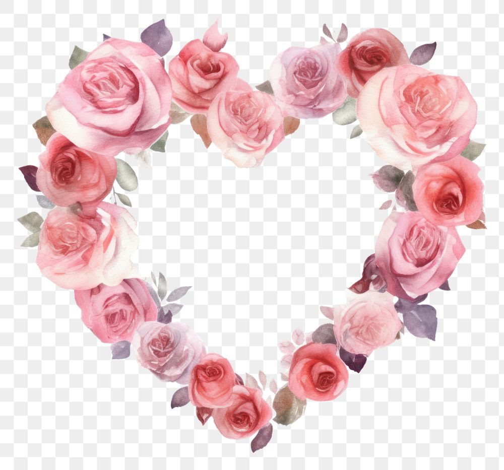 PNG Rose heart border pattern flower wreath.