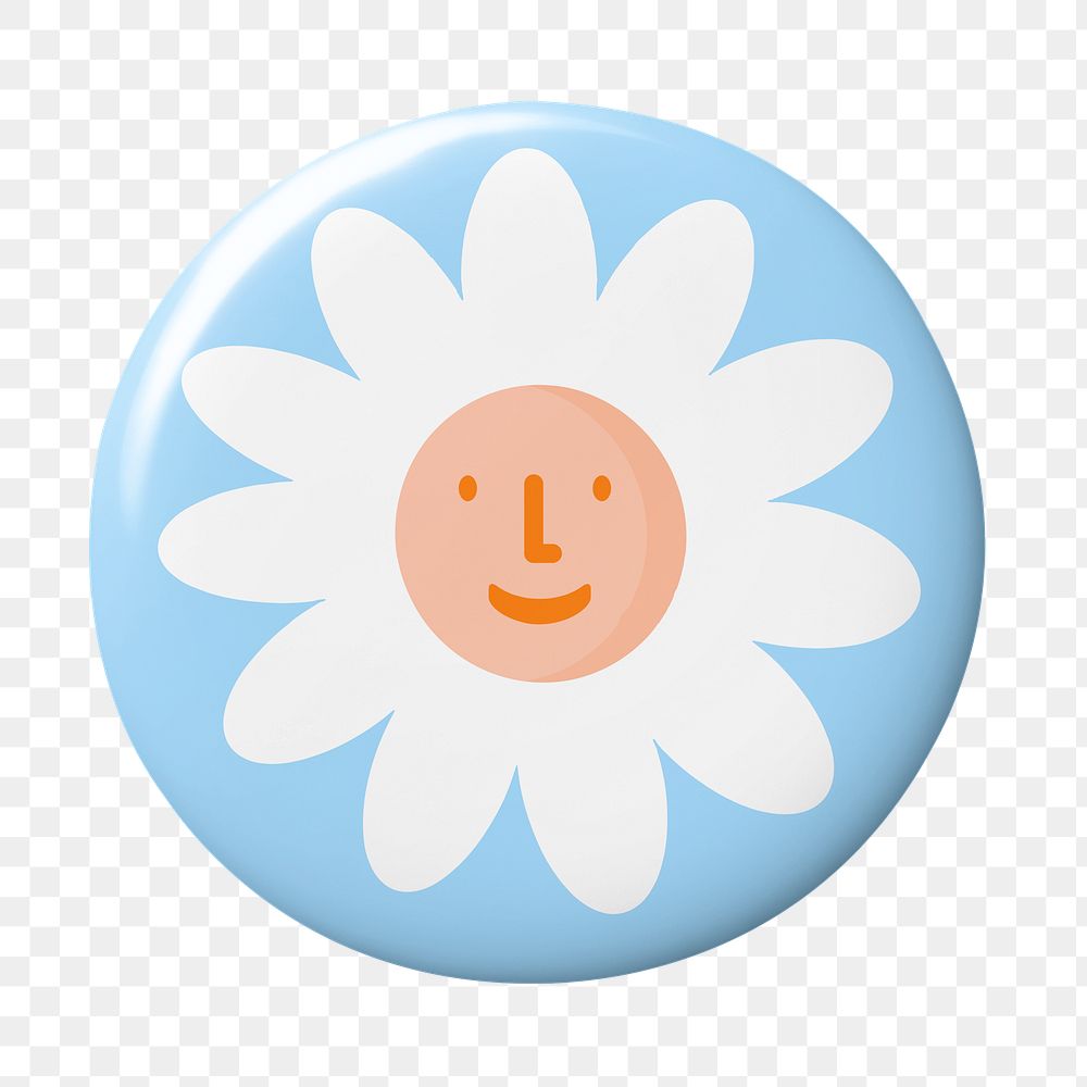 PNG blue floral pin badge, transparent background