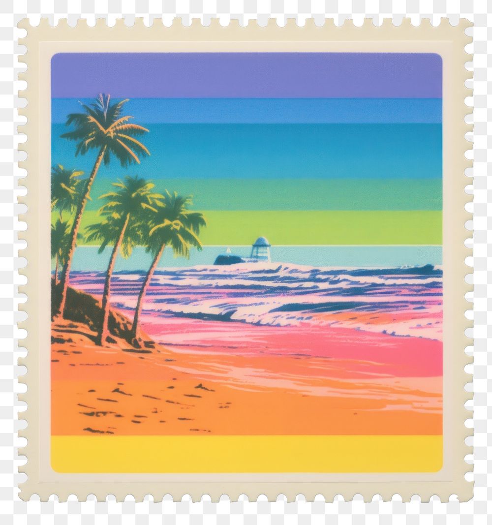 PNG  Beach with Risograph style painting nature sea.