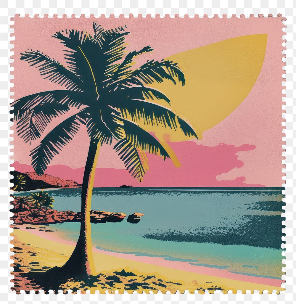 PNG  Beach with Risograph style outdoors painting plant.