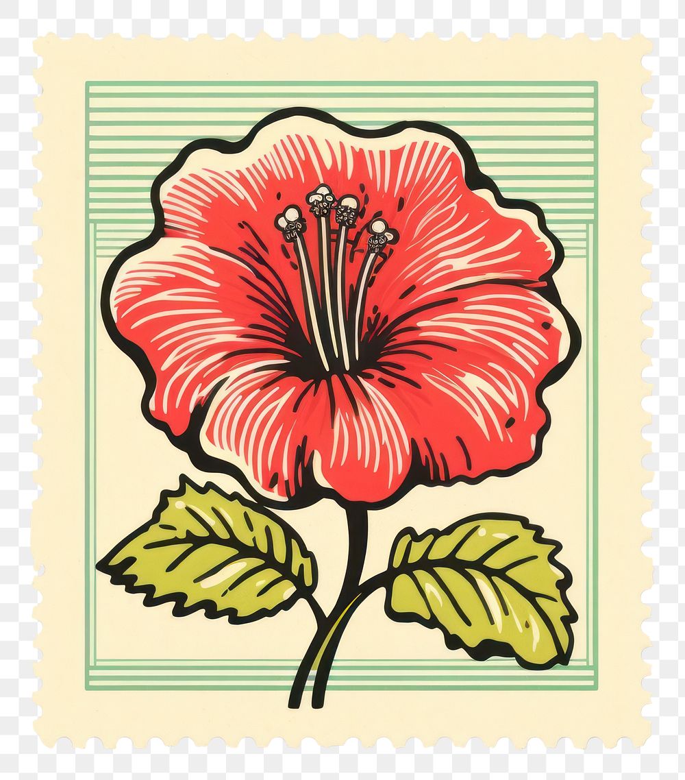 PNG  Flower with Risograph style hibiscus plant inflorescence.
