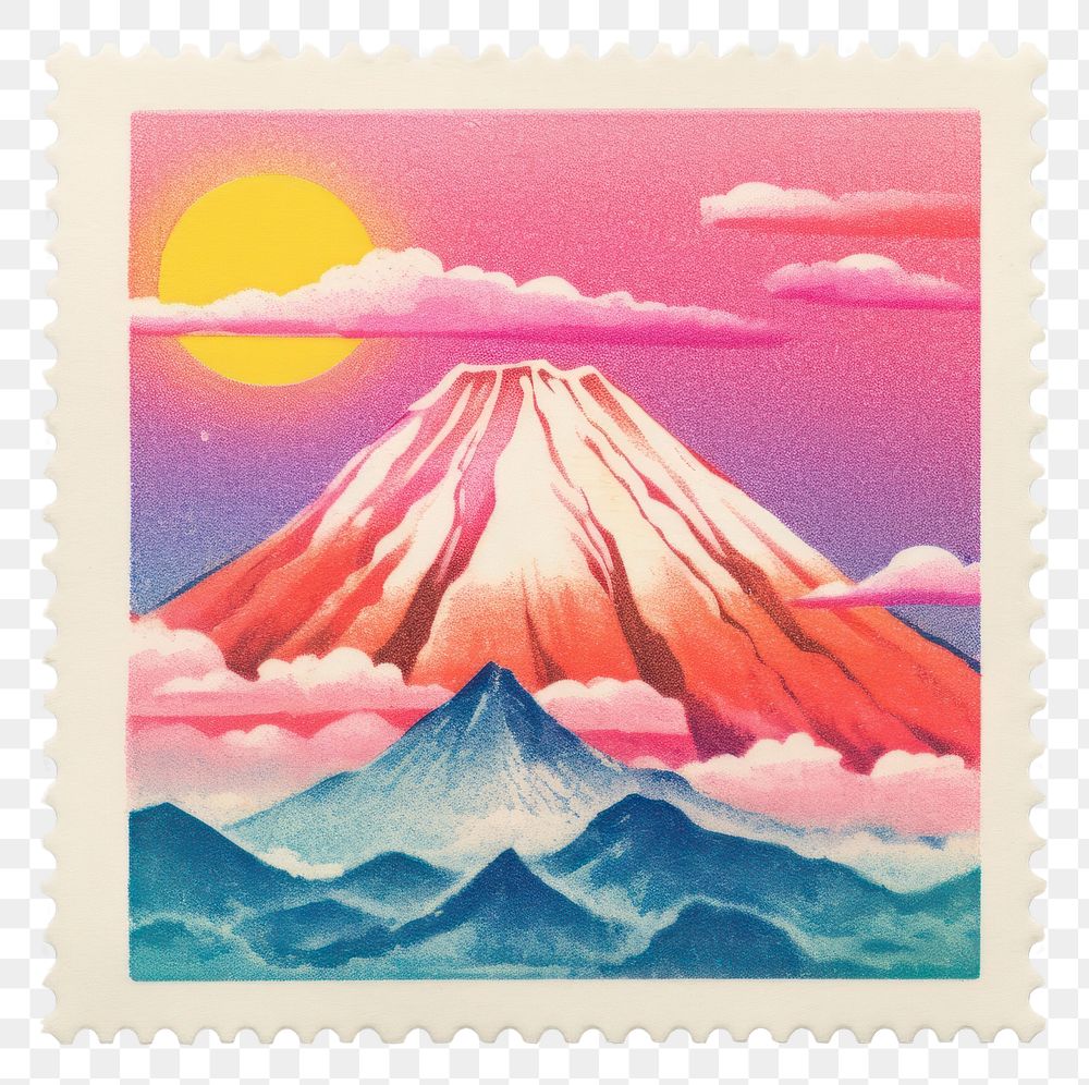PNG  Fuji with Risograph style mountain nature stratovolcano.