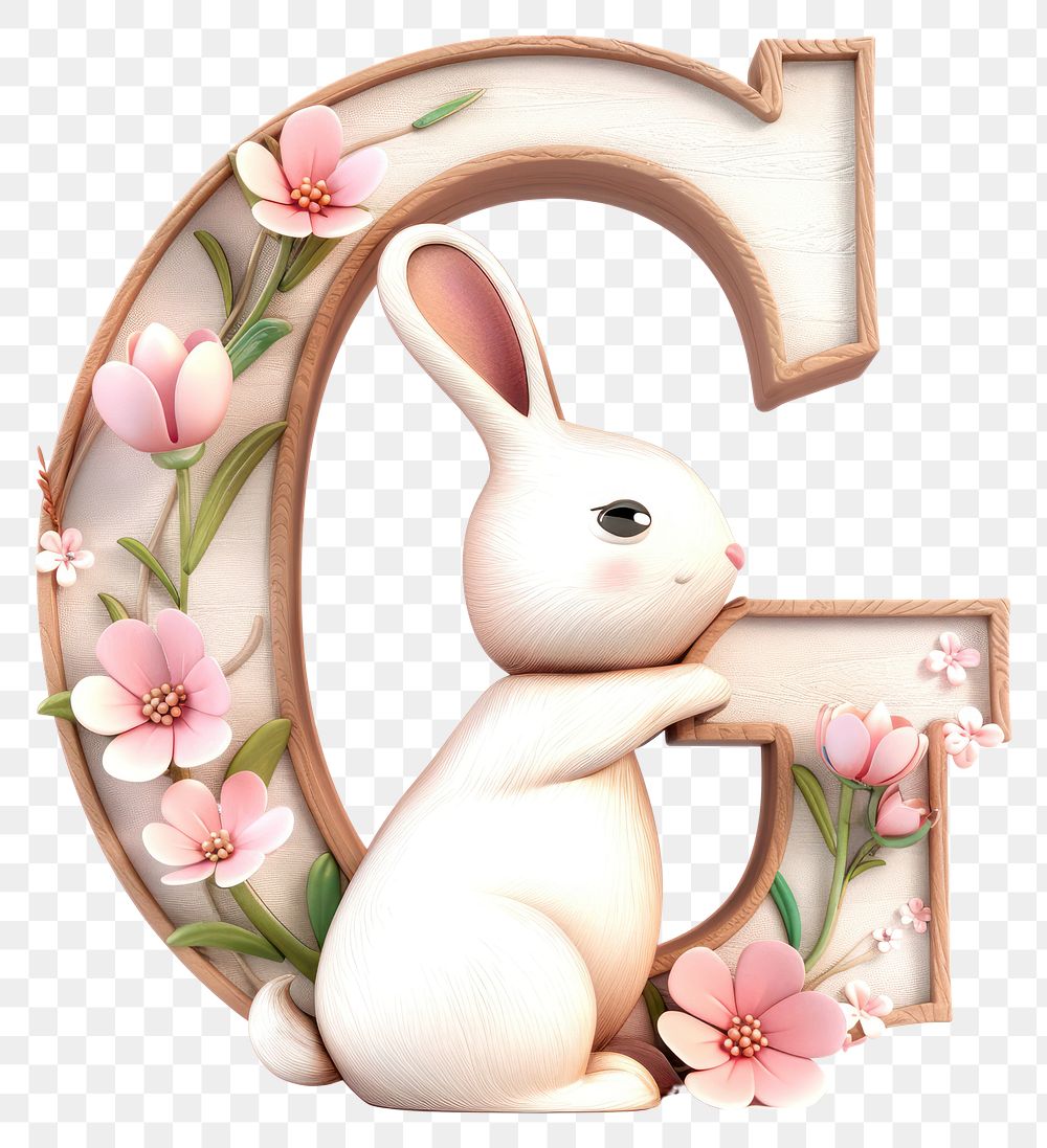 PNG Easter letter G easter rabbit white background.