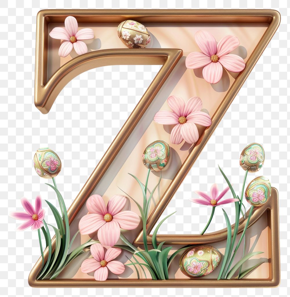 PNG Easter letter Z text white background flower.