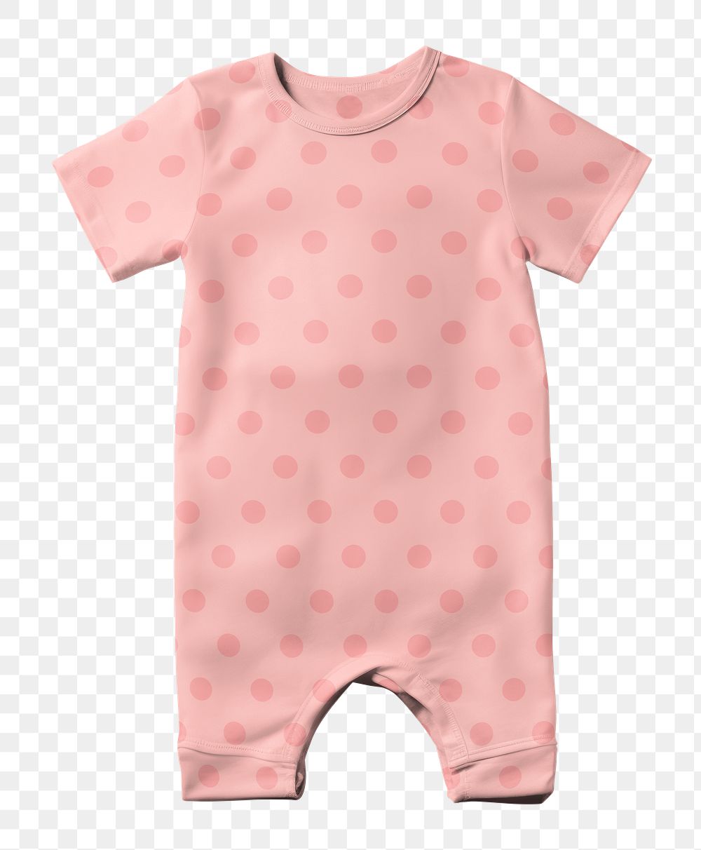 PNG pink polka dots baby romper, transparent background