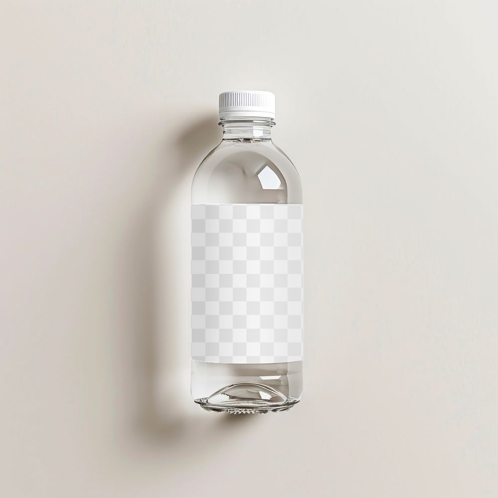 Plastic water bottle label png product mockup, transparent design