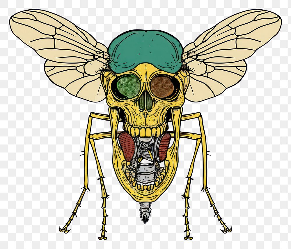 PNG Fly sticker skull insect animal magnification.