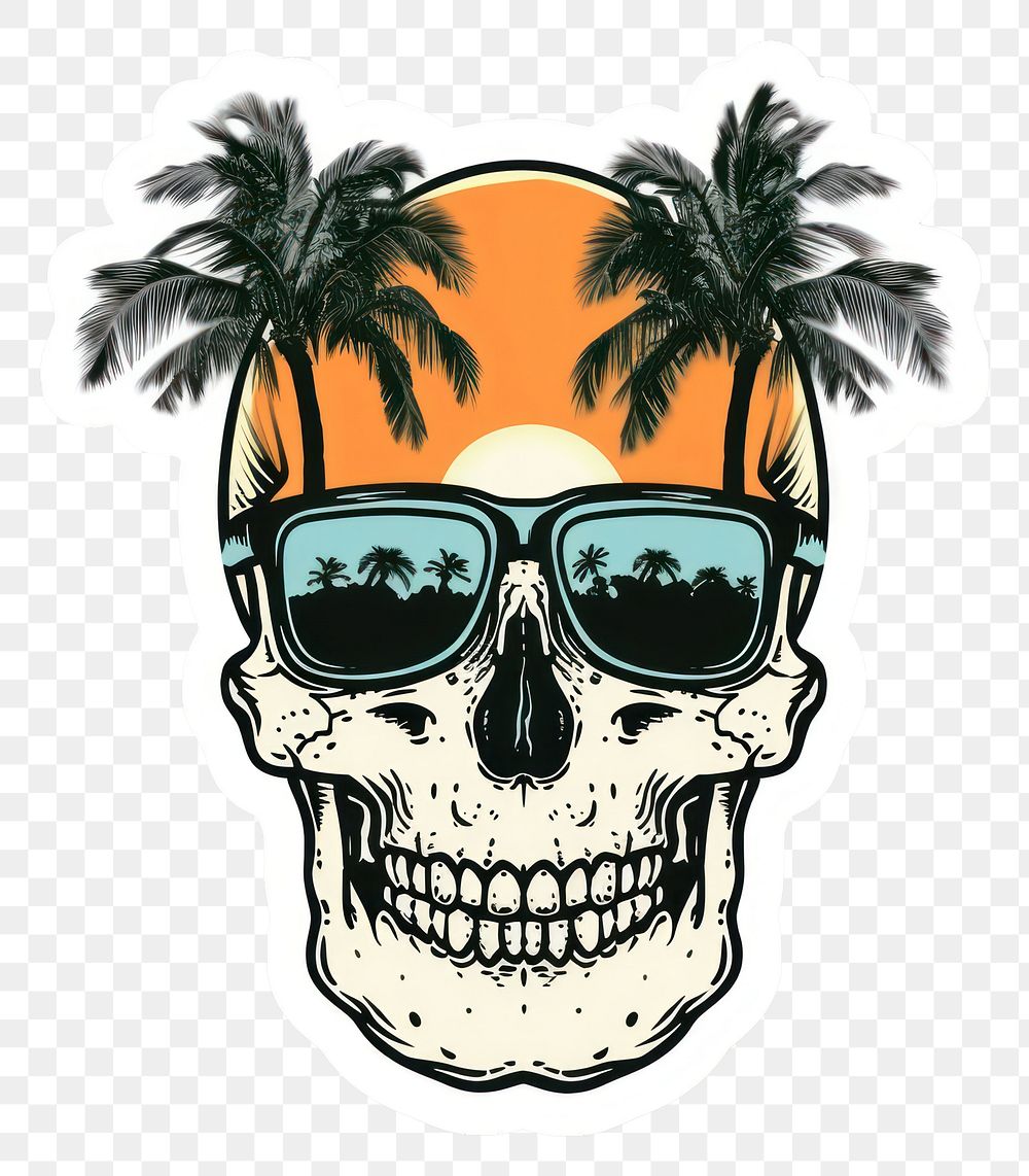 PNG Summer sticker skull sunglasses art representation.