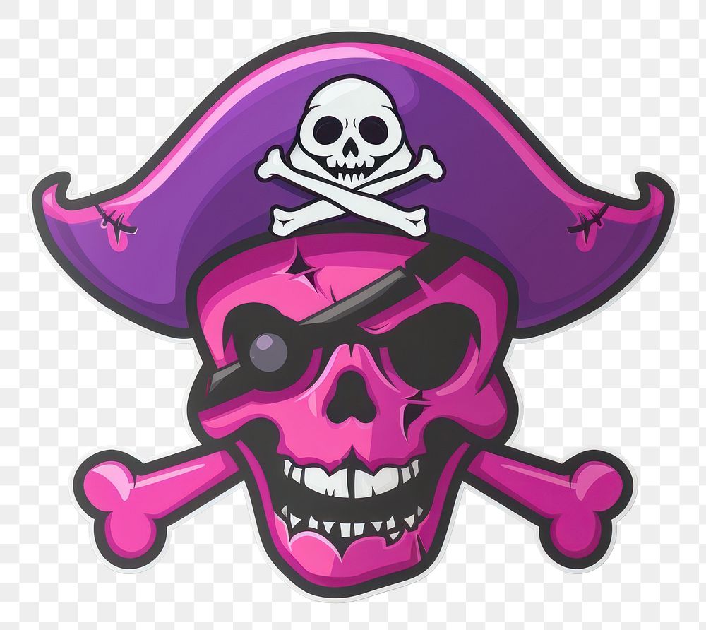PNG Pirate sticker skull purple cartoon violet.