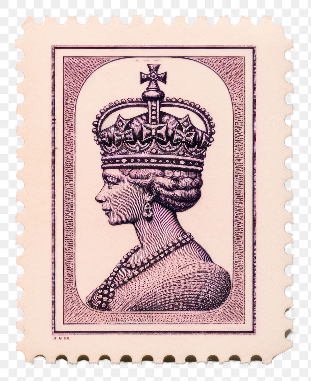PNG  Crown with Risograph style art representation postage stamp.
