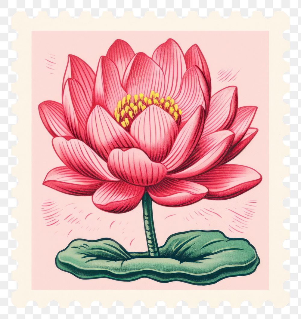PNG  Lotus with Risograph style flower petal plant.