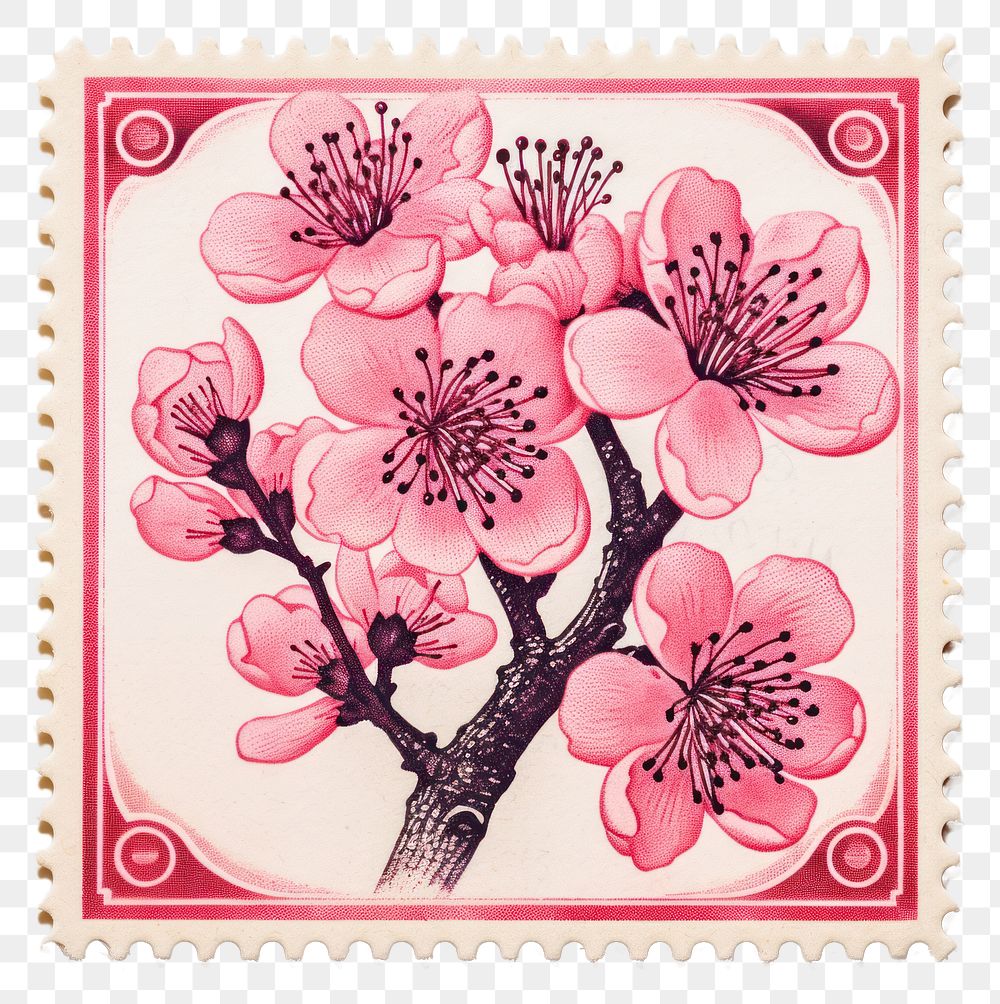 PNG  Sakura with Risograph style blossom flower plant.