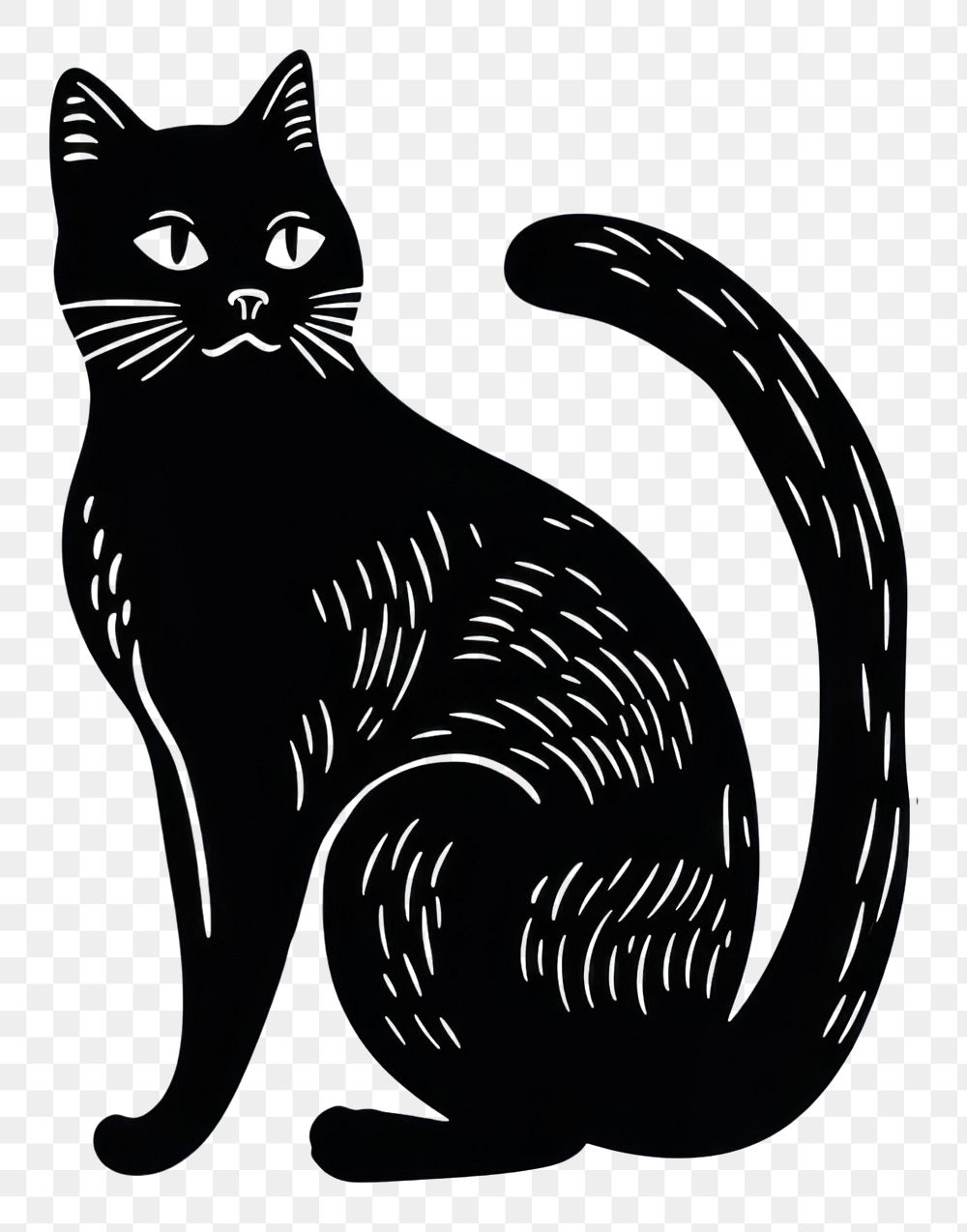 PNG A black cat old school hand poke tattoo style silhouette animal mammal.
