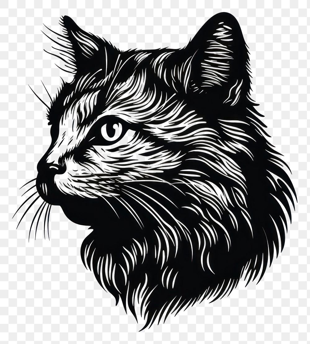 PNG A black cat old school hand poke tattoo style drawing mammal animal.