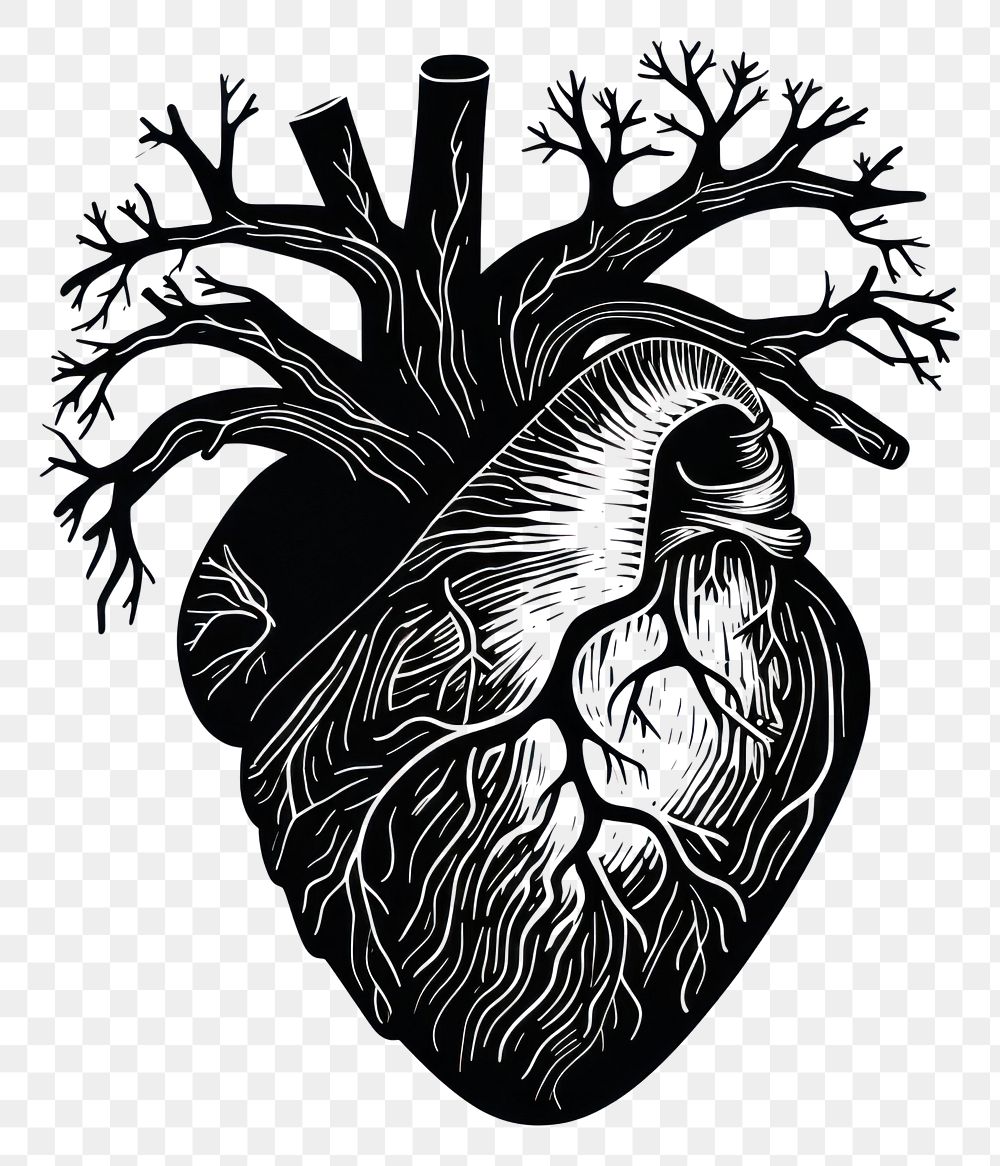 PNG A black human heart old school hand poke tattoo style drawing sketch line.