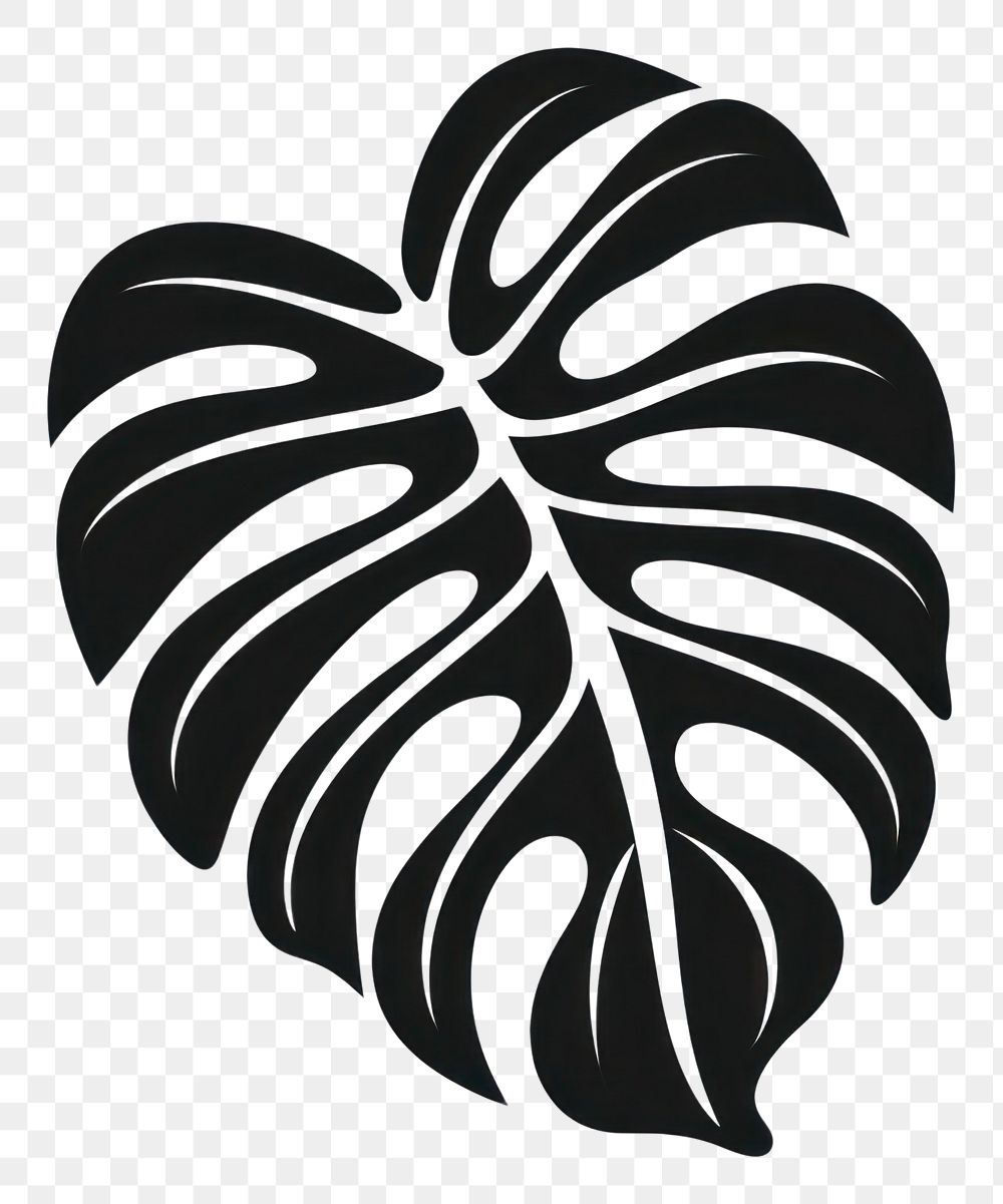 PNG A black monstera leaf old school hand poke tattoo style plant logo white background