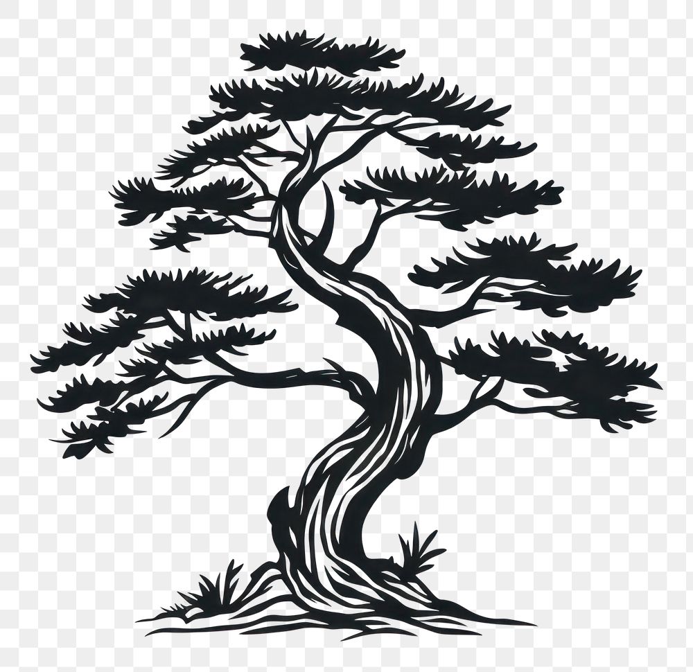 PNG A black pine tree old school hand poke tattoo style silhouette drawing sketch.