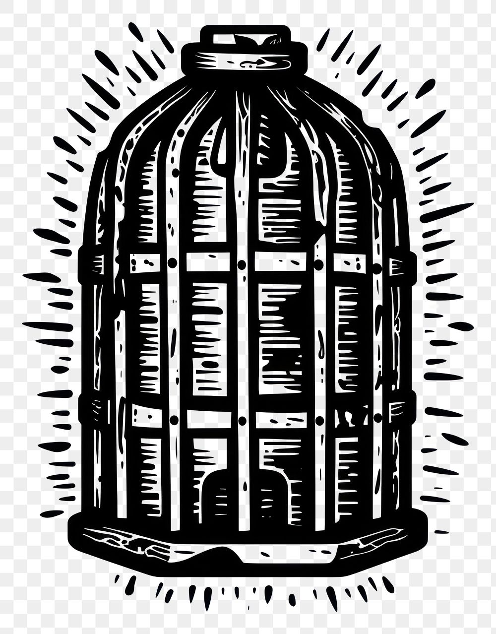 PNG A cage of beer in oldschool handpoke tattoo style bottle black line.