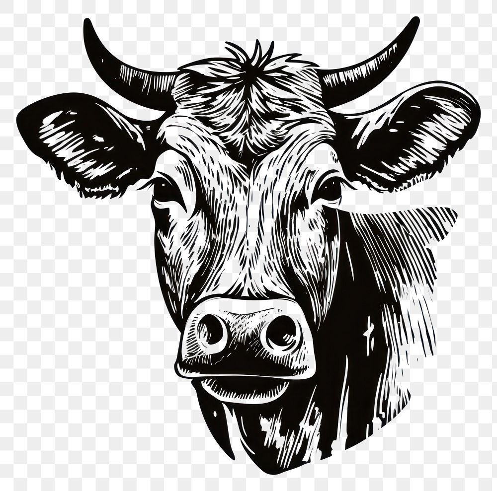 PNG A cow in oldschool handpoke tattoo style livestock cattle mammal.