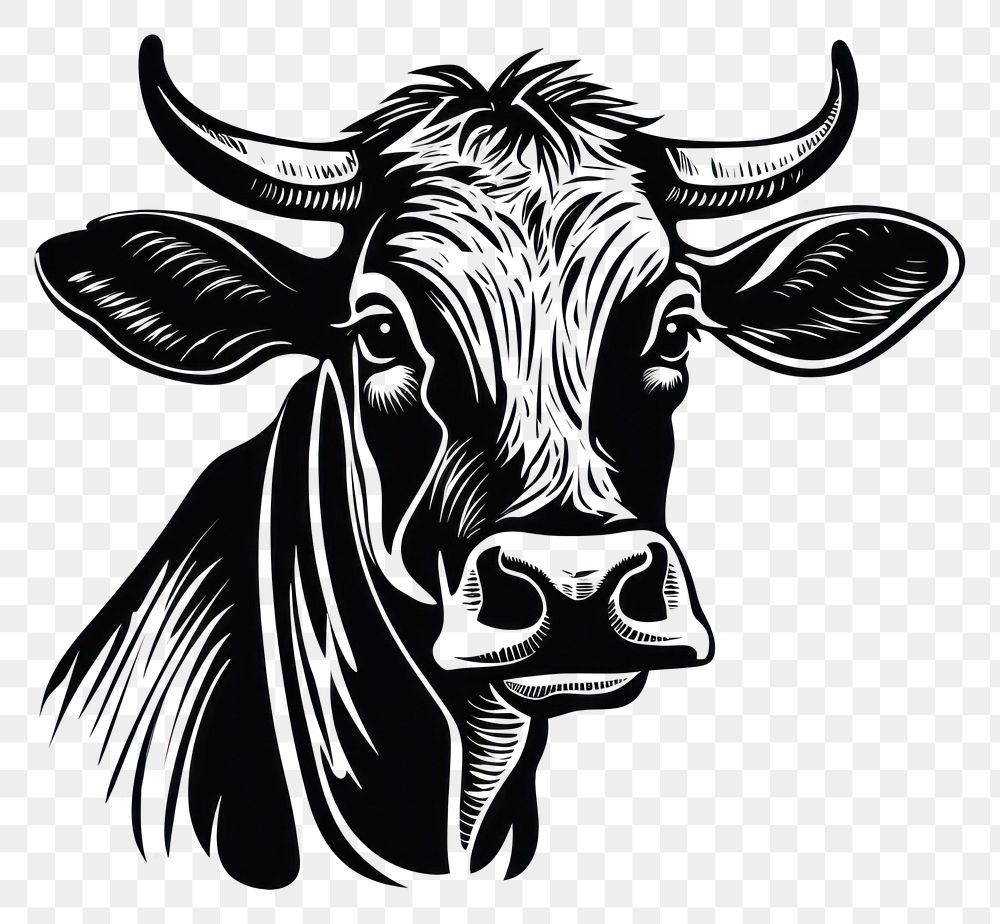 PNG A cow in oldschool handpoke tattoo style livestock mammal cattle.