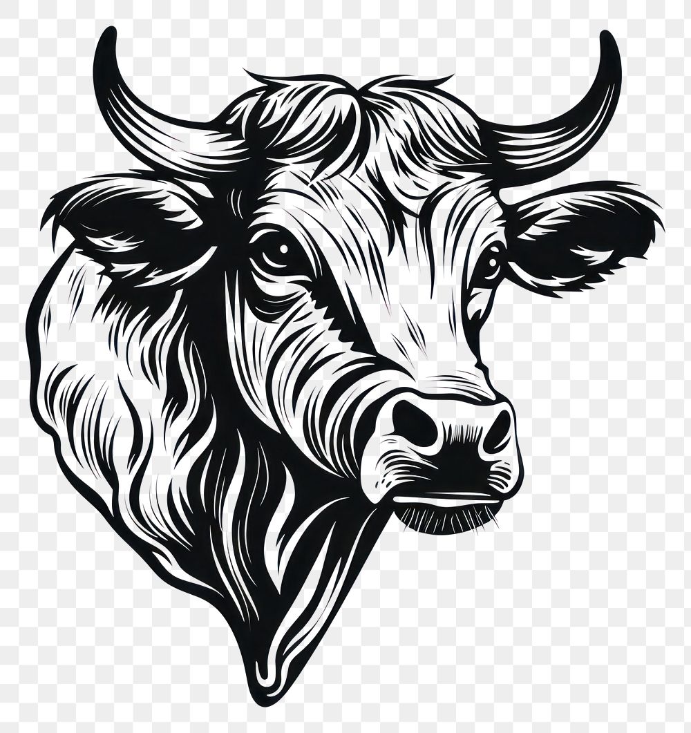 PNG A cow in oldschool handpoke tattoo style livestock buffalo drawing.